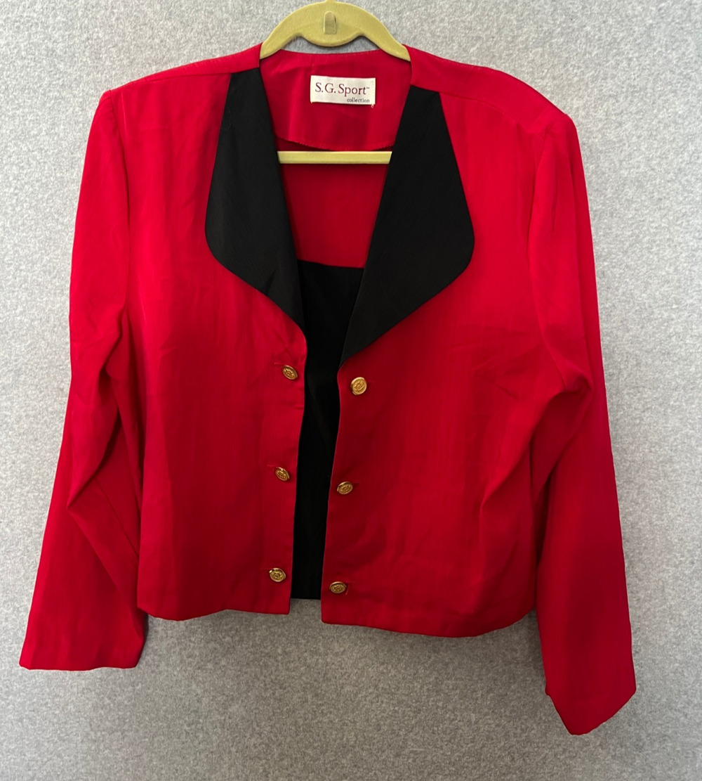 Vintage 90s Susan Graver Red Black Blazer Jacket Shoulder Pads